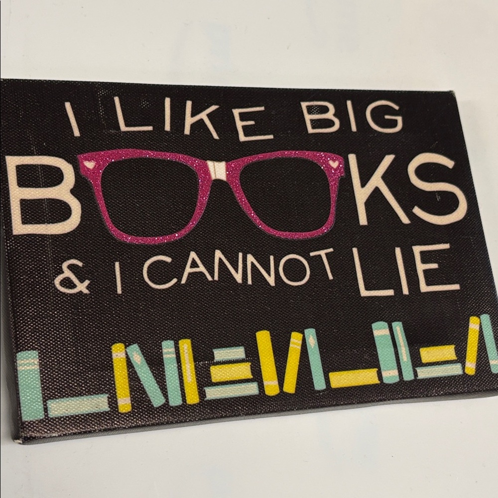 I Like Big Books Canvas Wall Art - Black with Pink & Yellow Accents